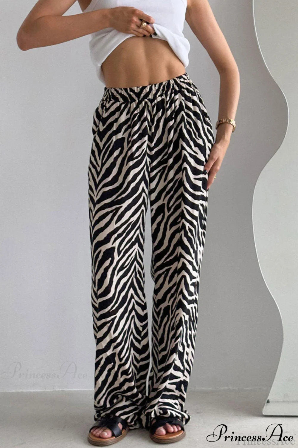 Zebra Print Loose Wide Leg Pants