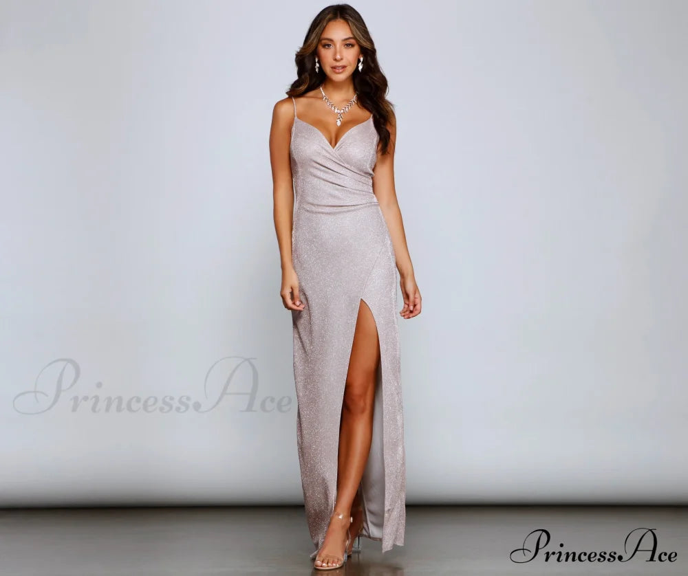 Zenni Formal High Slit Glitter Dress - Lady Occasions