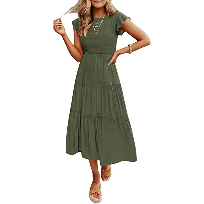 ZESICA Women's Summer Flutter Short Sleeve Smocked Midi Dress __stock:1000 casual dresses clothes dresses refund_fee:1200