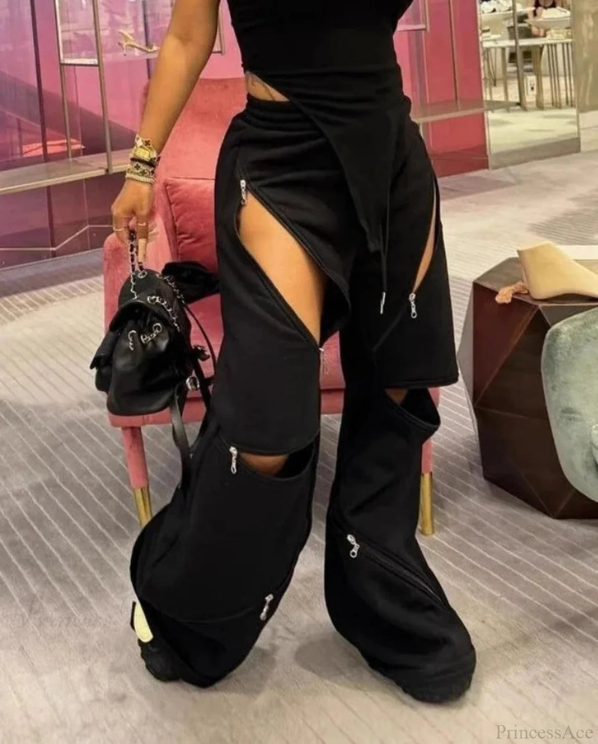 Zip Fasten Gothic Baggy Joggers Pant Black / S