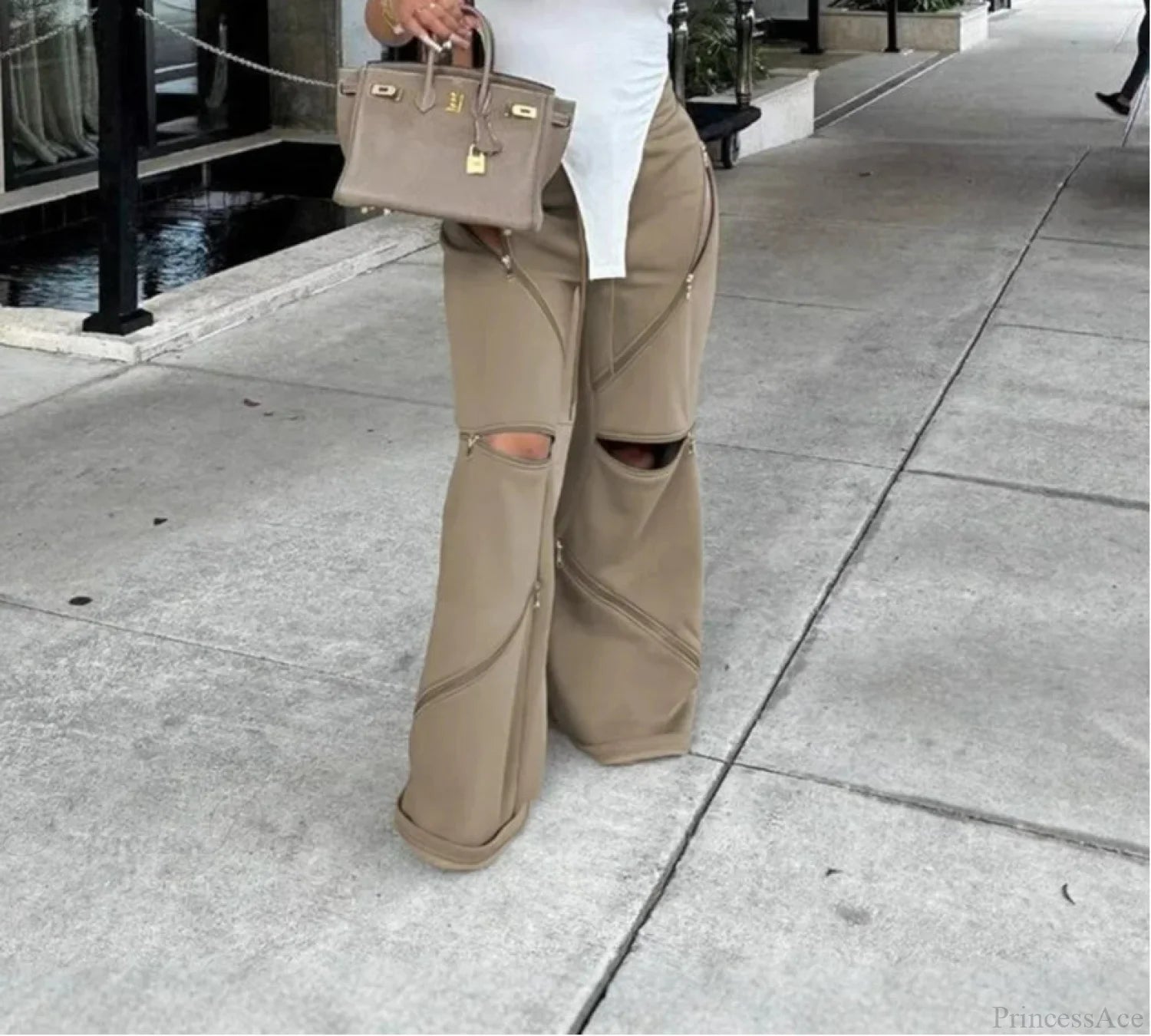 Zip Fasten Gothic Baggy Joggers Pant brown / S
