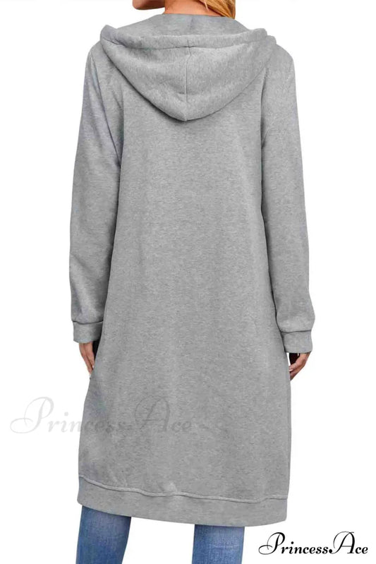 Zip Up Hooded Long Drawstring Cardigan Cardigans