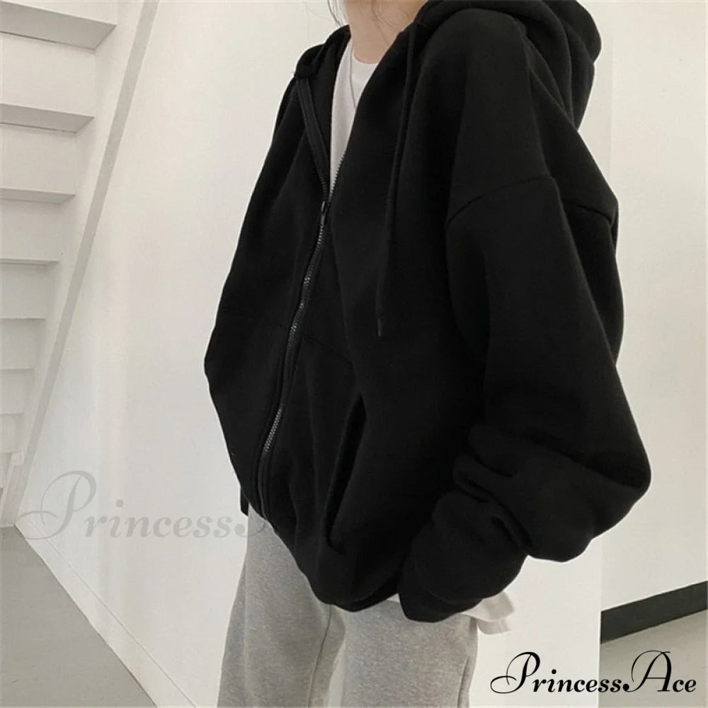 Zip Up Streetwear Letter Printed Hoodies Black 2 / S Sweatshirts & Hoodies-L