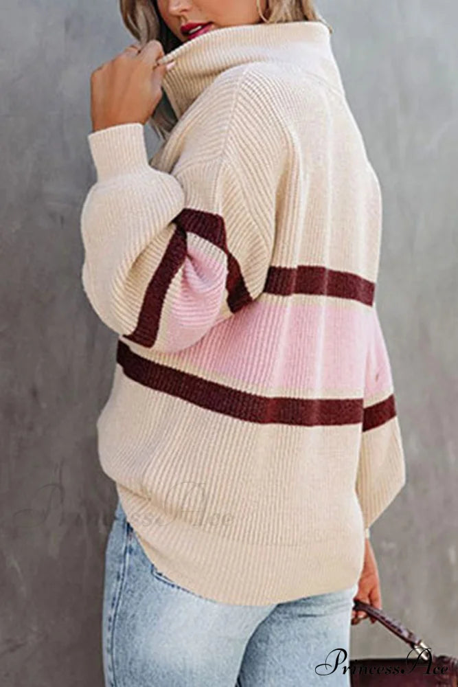 Zip-Up Sweater With Lapel Beige / L Sweaters-L