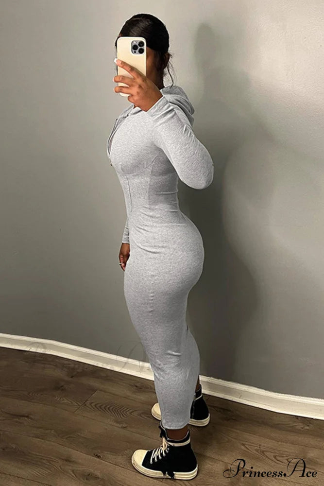 Zipper Hoodie Dress Grey / Xl Midi Dresses