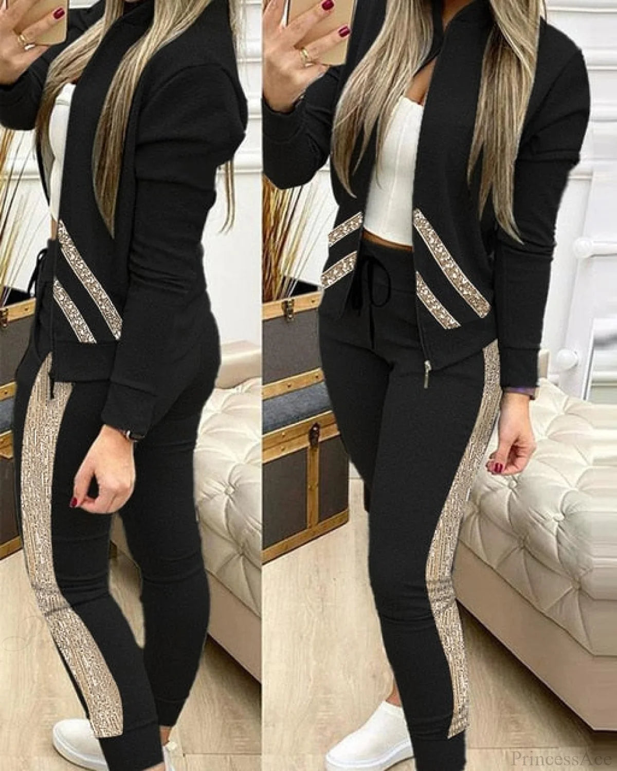 Set For Zipper Pants Long Autumn Piece Fashion + Suit - Winter Tracksuit Jacket 2 Sports Women