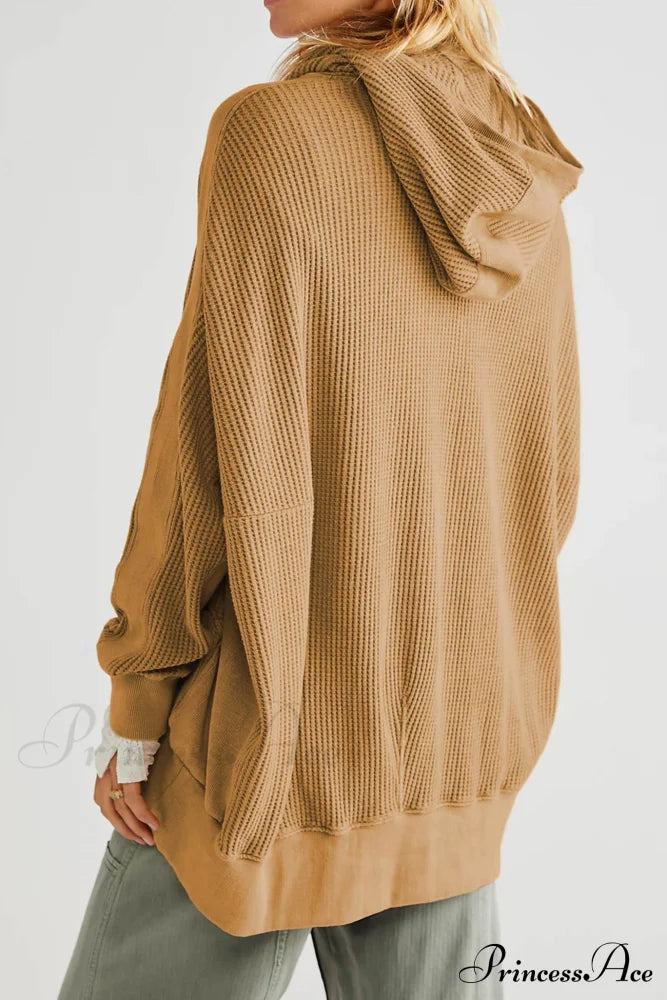 Zipper Waffle Hoodie Brown / M