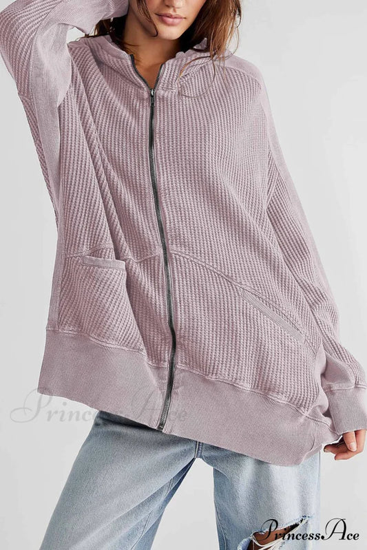 Zipper Waffle Hoodie Purple / S