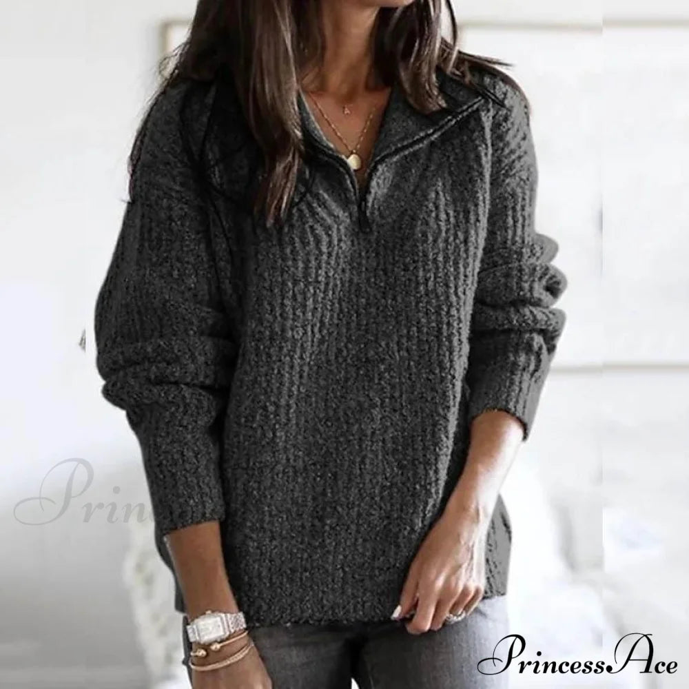 Women's Pullover Sweater Zipper Solid Color Basic Casual Long Sleeve Sweater Cardigans Gray clothes refund_fee:1200 tops