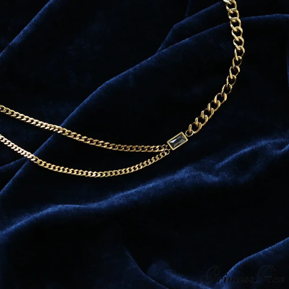 Zircon Double Chain Necklace